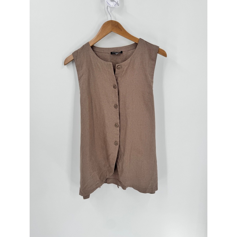 Eileen Fisher Sleeveless Button Front Top Women Est Small P Brown Organic Linen - Picture 5 of 15